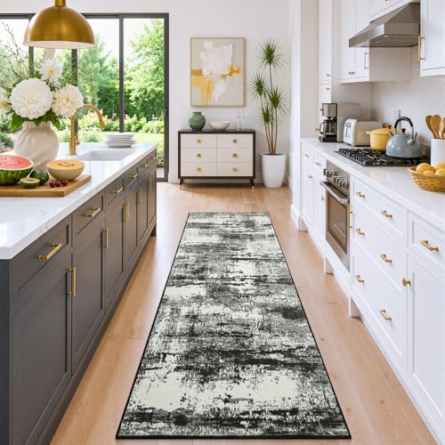 Merelax 2x6 Hallway Runner Rug Washable Non-Slip Black White Low Pile Rugs - color: Black White, size: 2' x 6'(24''x72'')