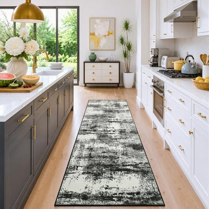Merelax 2x6 Hallway Runner Rug Washable Non-Slip Black White Low Pile Rugs - color: Black White, size: 2' x 6'(24''x72'')