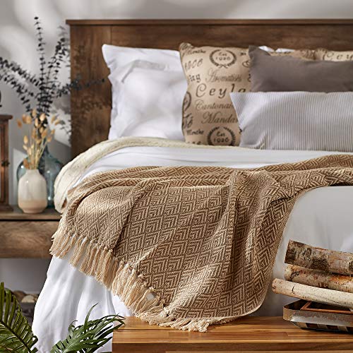 DII Diamond Throw Collection Cotton Woven, 50x60, Stone - color: Stone, size: 50x60"