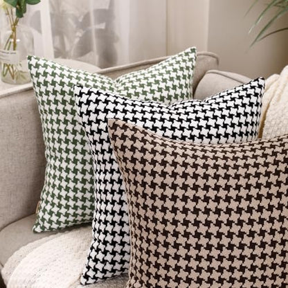 Chenille Houndstooth Pillow Covers 18x18, Set of 2, Green and White - size: 18" x 18" (Pack of 2)