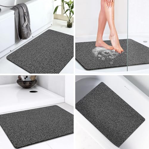 LuxStep Shower Mat Bathtub Mat Non-Slip Bath Mat with Drain, Quick Drying - color: Black, size: 32" x 24" (Rectangular)