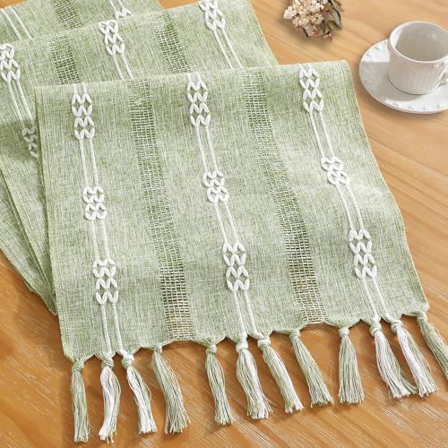 Rustic Boho Table Runner, Farmhouse Table Runners 72 Inches Long for Kitchen Dining Room, 13x72 Inches, Sage Green Lines - color: Hollow Sage Green Lines, size: 13"x72" / 33x183cm