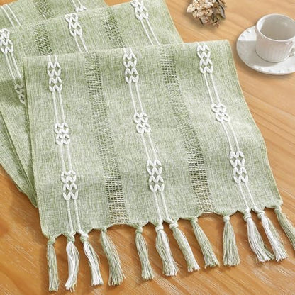 Rustic Boho Table Runner, Farmhouse Table Runners 108 Inches Long for Kitchen Dining Room, 13x108 Inches, Sage Green Lines - color: Hollow Sage Green Lines, size: 13"x108" / 33x275cm