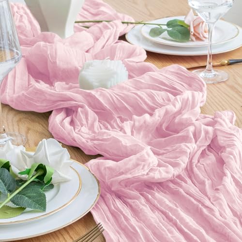 Cheesecloth Table Runner 10FT Blushing Pink Boho Gauze Sheer Runners - color: Blushing Pink, size: 1 Pack
