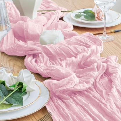 Cheesecloth Table Runner 10FT Blushing Pink Boho Gauze Sheer Runners - color: Blushing Pink, size: 1 Pack
