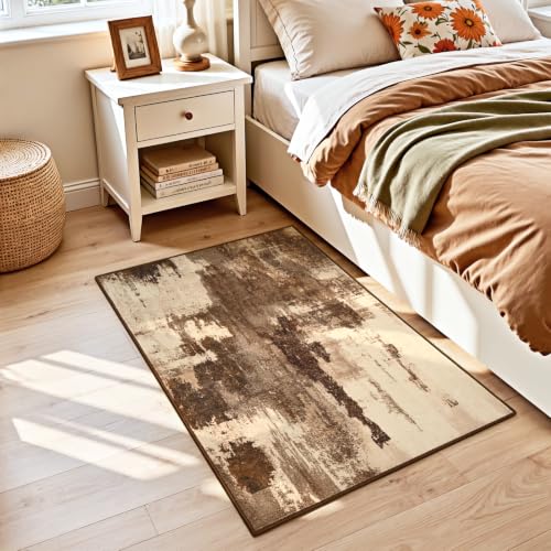 Kelarea Washable Entryway Rug 2x3, Non-Slip Low Pile Abstract Brown - color: Brown, size: 2' x 3' (Rectangular)
