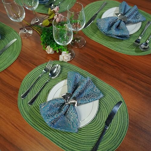 WAZAIGUR Oval Placemats Set of 4, Woven Braided, 18 x 12 Inch, Hunter Green - color: Hunter Green, size: set of 4