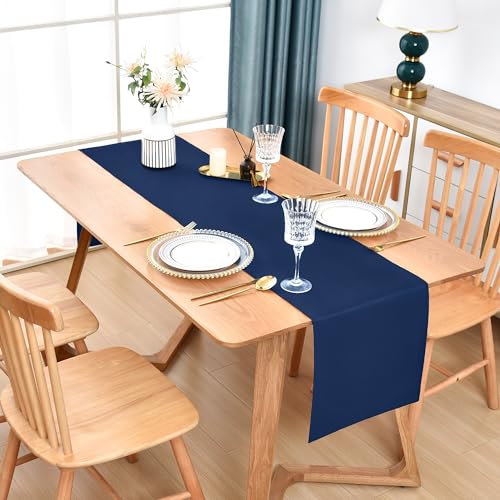 Farmhouse Navy Blue Table Runner Dining Table Runners 90 Inches Long Coffee Table Runner for Dresser Living Room Bedroom Holiday Party Banquet 12X90 Inch - size: 12X90 Inch