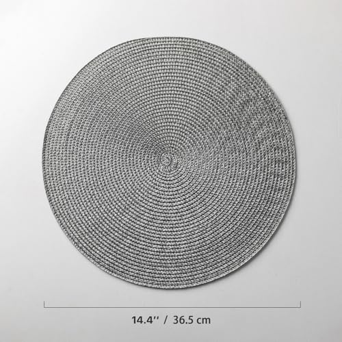 Baroyal Round Placemats Set of 8 Plastic Woven Placemats Washable Wipeable Table Mats for Dining Table Heat Resistant Non-Slip Circle Place Mats (Gray) - color: Gray