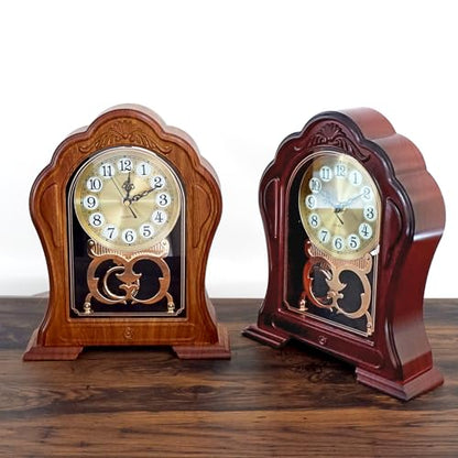 Antique Mantel Clock with Pendulum, Battery Operated(9.64" x 11.02") - color: Dark Brown