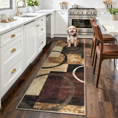 Yamaziot 2x6 Washable Modern Abstract Runner Rug Non-Slip for Hallways - color: Brown, size: 2x6ft