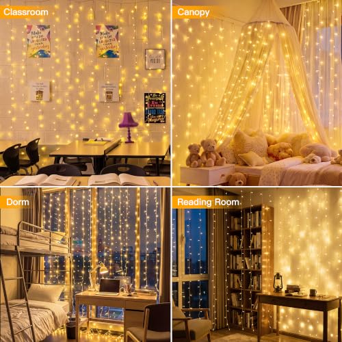 Ollny 200LED Curtain Lights 6.6ftx6.6ft, Warm White String Lights Plug in - color: Warm White, size: 200 LED