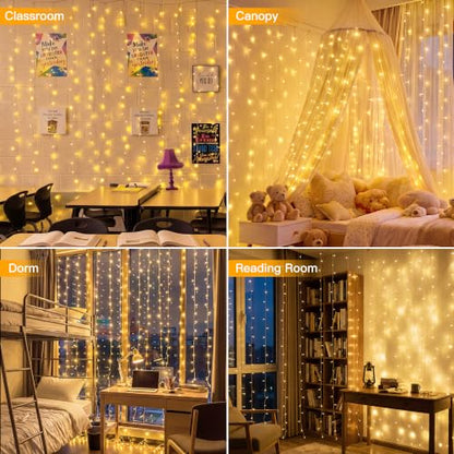 Ollny 200LED Curtain Lights 6.6ftx6.6ft, Warm White String Lights Plug in - color: Warm White, size: 200 LED