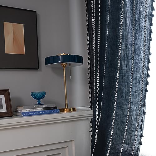 Sutuo Home Boho Curtains for Bedroom Dining Room Kitchen, Semi Blackout Linen Farmhouse Shabby Chic Tassels Window Treatment Bohemian Embroidery Drape, Rod Pocket 1 Panel 52" W x 63" L, Black - color: Black Stripes, size: 52"W x 63"L (Pack of 1)