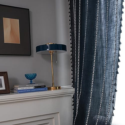 Sutuo Home Boho Curtains for Bedroom Living Room Kitchen, Semi Blackout Linen Farmhouse Shabby Chic Tassels Window Treatment Bohemian Embroidery Drape, Rod Pocket 1 Panel 52" W x 96" L, Black - color: Black Stripes, size: 52"W x 96"L (Pack of 1)