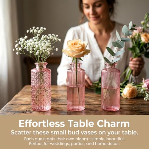 Glass Bud Vases 30 Pack, Small Pink Flower Vases for Centerpieces in Bulk - color: Pink
