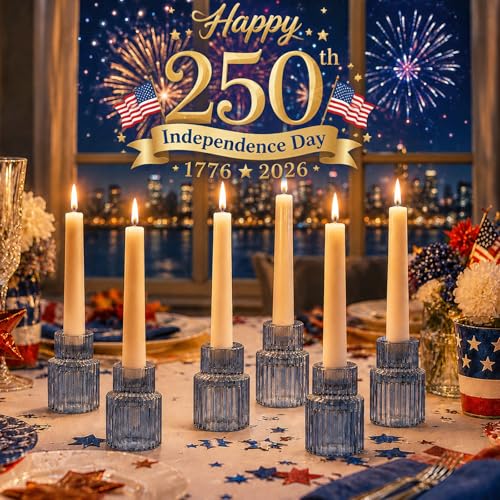Hewory Glass Candlestick Holders Bulk, 2 PCS Blue Taper Candle Holders - color: Blue, size: 2PCS