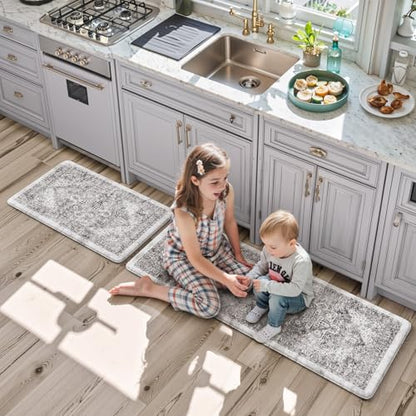 KIMODE Anti Fatigue Kitchen Mats, 2 PCS Cushioned Kitchen Rugs and Mats - color: Grey/Multi, size: 47"L x 17.3"W x 0.47"Th + 29"L x 17.3"W x 0.47"Th