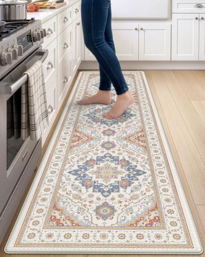 DEXI Kitchen Floor Mats Cushioned Anti Fatigue Runner Rug, 24x87 Beige - color: Light Beige, size: 87"L x 24"W x 0.4"Th