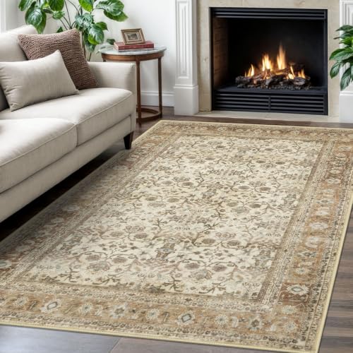 SIILOOM 4x6 Washable Area Rug Non Slip Door Mat Indoor for Entryway Bedside - color: Beige/Brown, size: 4' x 6' (Runner)