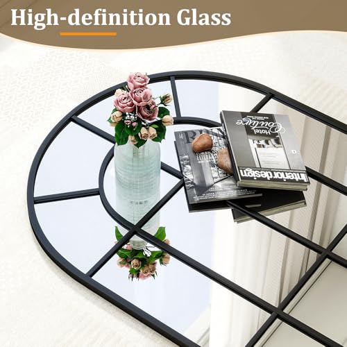 30" x 71" Arched Windowpane Full Length Mirror,Black - size: 71"L x 30"W