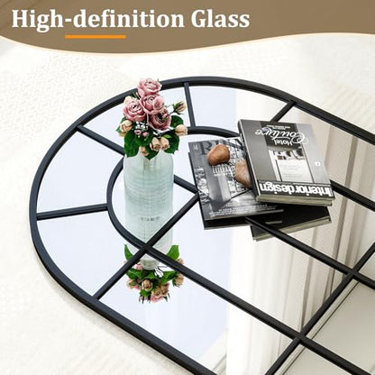 30" x 71" Arched Windowpane Full Length Mirror,Black - size: 71"L x 30"W