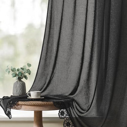 Gibelle Grey Boho Farmhouse Living Room Curtains 63 Inch Length, Modern Country Window Curtain for Bedroom, Linen Bohemian Rustic Draperies - color: Grey, size: 56"W x 63"L (Pack of 1)