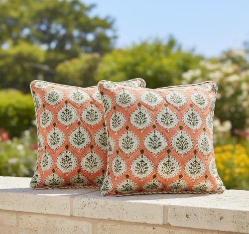 ATOSII Cotton Blockprint Throw Pillow Cover, Kari, Set of 2, 18 X 18 - color: Kari, size: 18" x 18" (Pack of 2)