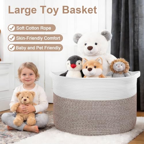 105L Large Blanket Basket Storage with Handles - White & Brown - color: Brown & White, size: 105L