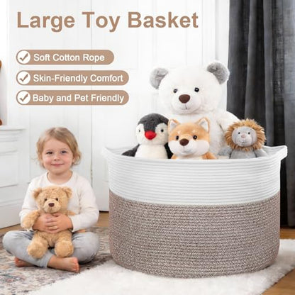 105L Large Blanket Basket Storage with Handles - White & Brown - color: Brown & White, size: 105L