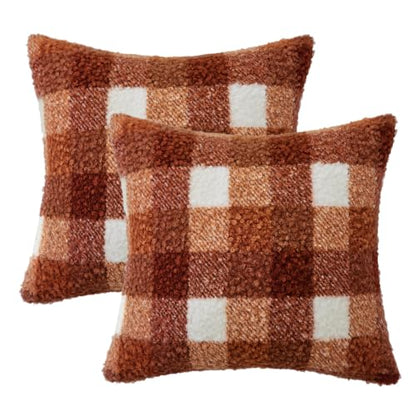 MIULEE Fall Plaid Pillow Covers Boucle Rust 16x16 Set of 2 - color: Rust, size: 16" x 16" (Pack of 2)