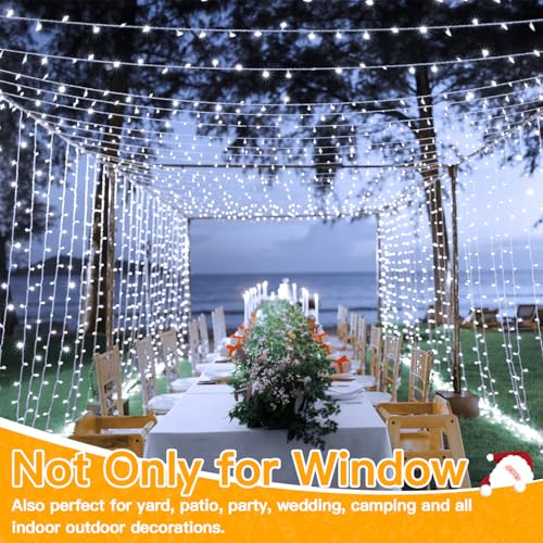 Ollny 300 LED 9.8ftx9.8ft Outdoor Waterproof Christmas Curtain Lights with Remote Timer 8 Modes, USB Powered, Cool White - color: Cool White, size: 300 LED