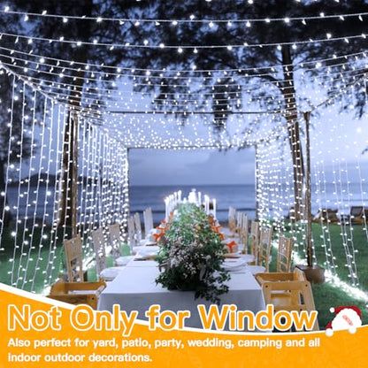Ollny 300 LED 9.8ftx9.8ft Outdoor Waterproof Christmas Curtain Lights with Remote Timer 8 Modes, USB Powered, Cool White - color: Cool White, size: 300 LED