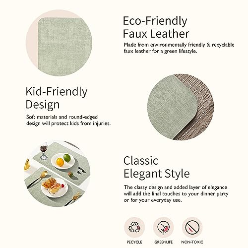 Maxpearl Faux Leather Placemats Set of 6, Easy to Clean, Light Green - color: Light Green