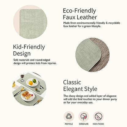 Maxpearl Faux Leather Placemats Set of 6, Easy to Clean, Light Green - color: Light Green