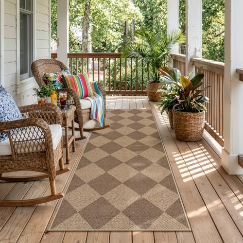 Lahome Checkered Easy Jute Outdoor Runner Rug, 2x6 Kitchen Rugs Washable - color: Nature/Checkerboard -2, size: 2' x 6' (Runner)