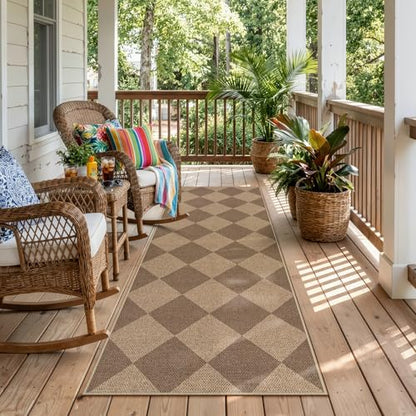 Lahome Checkered Easy Jute Outdoor Runner Rug, 2x6 Kitchen Rugs Washable - color: Nature/Checkerboard -2, size: 2' x 6' (Runner)