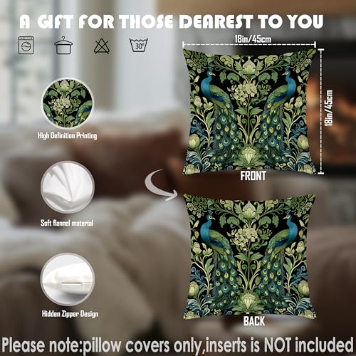 Vintage Dark Green Floral Peacock Pillow Covers 18x18, Peacock Decor, Rustic Cottagecore Botanical Flower Decorative Throw Pillow Covers Pillowcases for Home Bedroom Living Room - color: Green & Blue 4, size: 18" x 18" (Pack of 1)