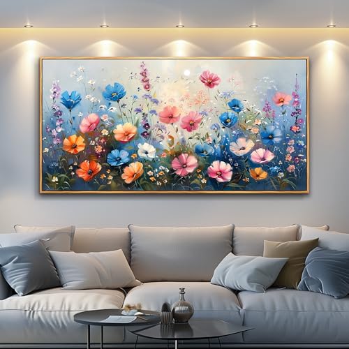 QIYILEXWART Large Wall Art For Living Room Canvas Wall Decor For Bedroom Watercolour Painting Office Decoration Colorful Flowers Wall Picture Artwork Ready To Hang Home Decor Wood Framed - color: Colorful Flowers Wood Frame, size: 60"L x 30"W