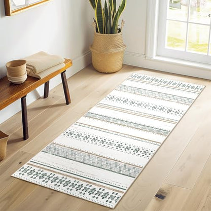 2x6 Washable Area Rugs for Living Room Boho Runner Rug Green/Brown - color: Green/Brown, size: 2' x 6' (Runner)