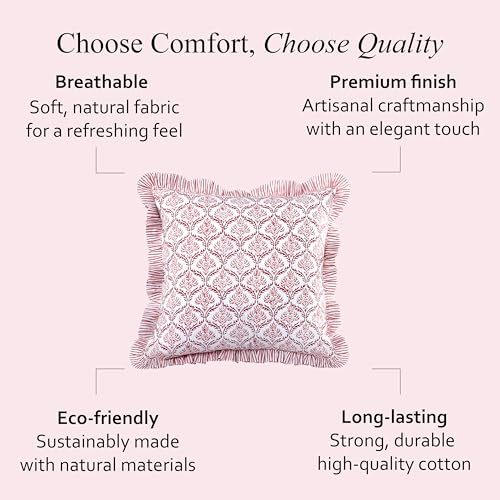 CPC Blush Rose Block Print Ruffle Pillow Cover 18x18 Inch, Pack of 2 - color: Blush Rose, size: 18" x 18" (Pack of 2)