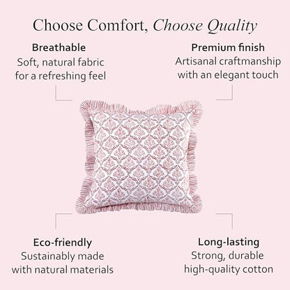 CPC Blush Rose Block Print Ruffle Pillow Cover 18x18 Inch, Pack of 2 - color: Blush Rose, size: 18" x 18" (Pack of 2)