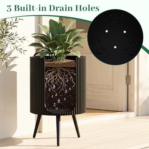 GIANTEX 16 Inch Plant Pot with Stand, Mid-Century Modern Fluted Planter - size: 16.5"×22"H