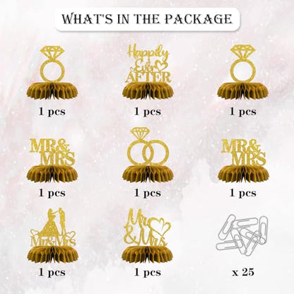 Maicaiffe Mr & Mrs Table Honeycomb Centerpieses Decorations - Glitter 8 Pcs Wedding Engagement Party Table Toppers Decor - Bridal Shower - Wedding Party Decoration Supplies