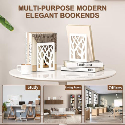 VFINE Withe Bookend 4-Piece, Tree Design Bookends for Shelves, Metal Book Ends for Desk, Decoration Stylish Bookshelf Bookends for Home Office School Supplies - style: White bookend 2 pairs