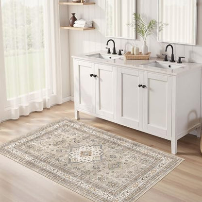 cotiled 3x5 Area Rug for Living Room, Washable, Traditional, Beige - color: Beige, size: 3' x 5' (Rectangular)