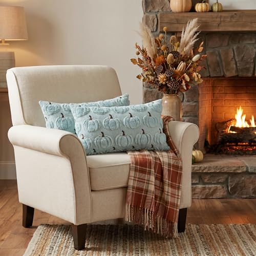 AVOIN colorlife Blue Fall Pumpkin Throw Pillow Covers 12x20 Inch - color: Blue, size: 20" x 12" (Pack of 2)