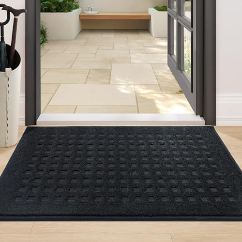 BEQHAUSE Dirt Trapper Door Mats 24"x36", Non Slip Washable, Black - color: Black, size: 24" X 36" (Rectangular)