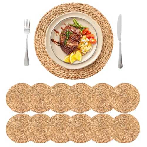 13.8'' Round Woven Placemats Set of 12, Boho Wicker Chargers, Terrekraft - size: Set of 12