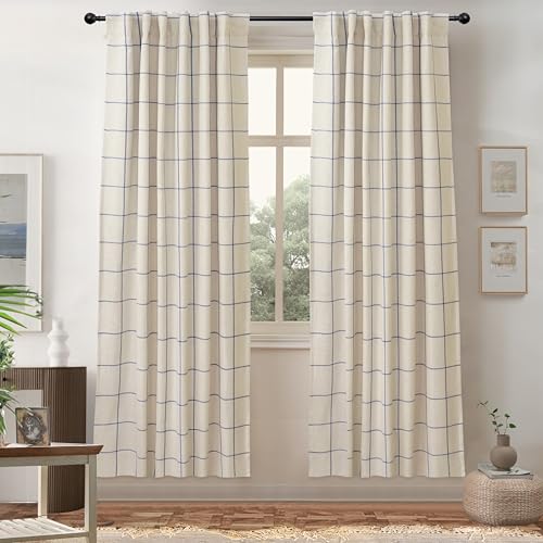 DriftAway 100% Blackout Plaid Curtains 72 Inches Long 2 Panels Navy Blue - color: Navy Blue, size: 52"W x 72"L (Pack of 2)